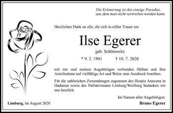 Traueranzeige von Ilse Egerer von FNP