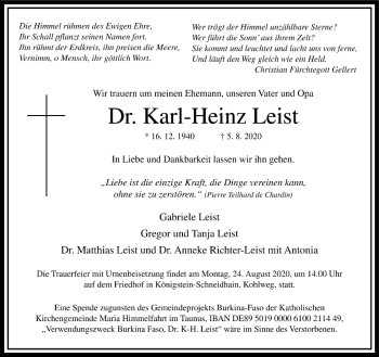 Traueranzeige von Karl-Heinz Leist von FNP