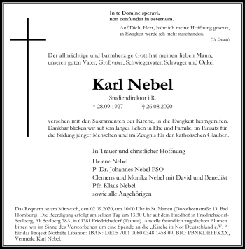 Traueranzeige von Karl Nebel von FNP