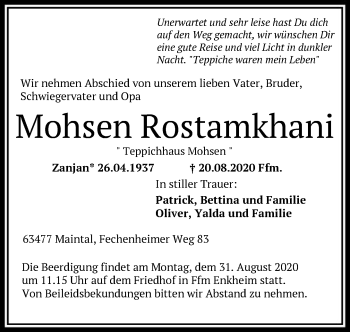 Traueranzeige von Mohsen Rostamkhani von FNP