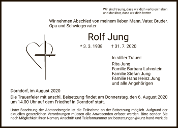 Traueranzeige von Rolf Jung von FNP