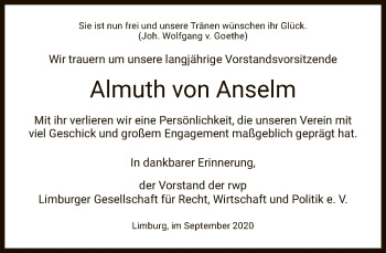 Traueranzeige von Almuth  von Anselm von FNP