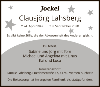 Traueranzeige von Clausjörg Lahsberg von FNP