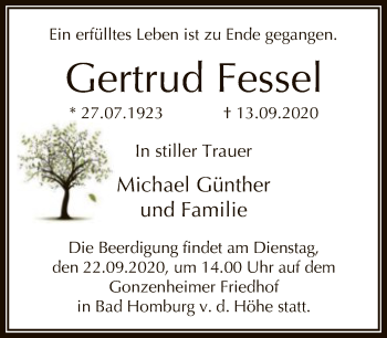 Traueranzeige von Gertrud Fessel von FNP