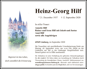 Traueranzeige von Heinz-Georg Hilf von FNP