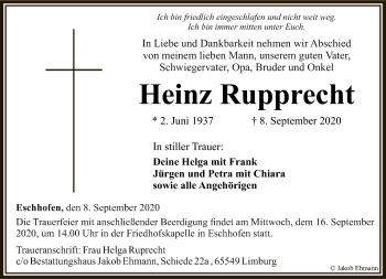 Traueranzeige von Heinz Rupprecht von FNP