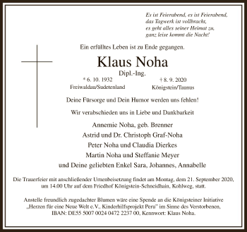 Traueranzeige von Klaus Noha von FNP