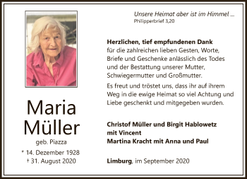 Traueranzeige von Maria Müller von FNP