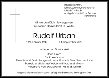 Traueranzeige von Rudolf Urban von FNP