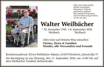 Traueranzeige von Walter Weilbächer von FNP