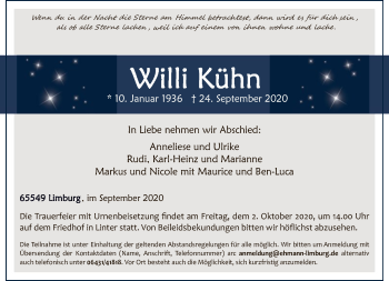 Traueranzeige von Willi Kühn von FNP