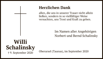 Traueranzeige von Willi Schalinsky von FNP