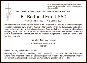 Traueranzeige von Berthold Erfort von FNP