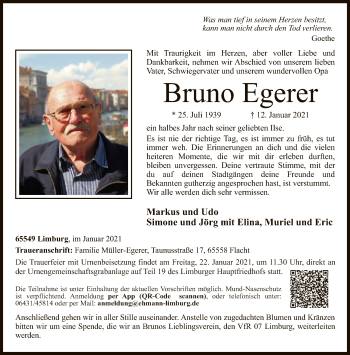 Traueranzeige von Bruno Egerer von FNP