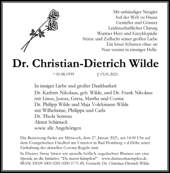 Traueranzeige von Christian-Dietrich Wilde von FNP