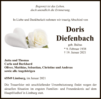 Traueranzeige von Doris Diefenbach von FNP