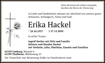 Traueranzeige von Erika Hackel von FNP