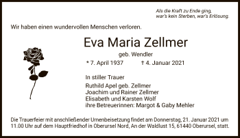 Traueranzeige von Eva Maria Zellmer von FNP