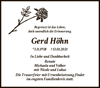 Traueranzeige von Gerd Höhn von FNP