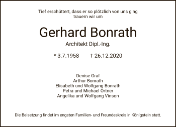 Traueranzeige von Gerhard Bonnrath von FNP