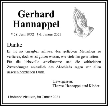 Traueranzeige von Gerhard Hannappel von FNP