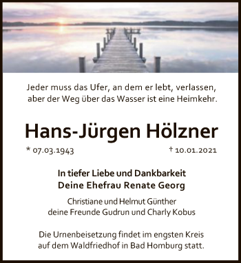 Traueranzeige von Hans-Jürgen Hölzner von FNP