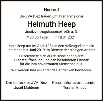 Traueranzeige von Helmuth Heep von FNP