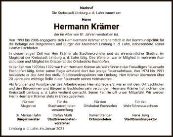 Traueranzeige von Hermann Krämer von FNP