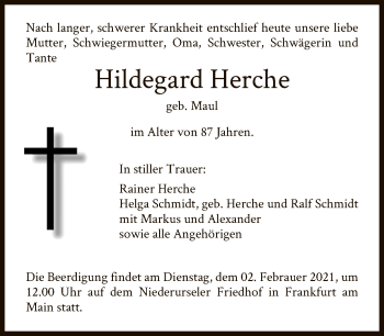 Traueranzeige von Hildegard Herche von FNP