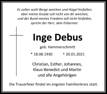 Traueranzeige von Inge Debus von FNP