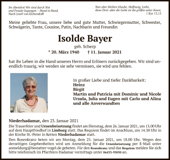 Traueranzeige von Isolde Bayer von FNP