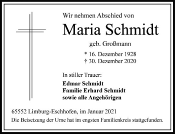 Traueranzeige von Maria Schmidt von FNP