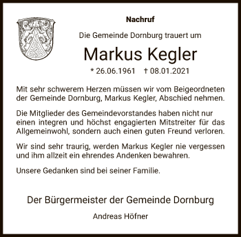 Traueranzeige von Markus Kegler von FNP