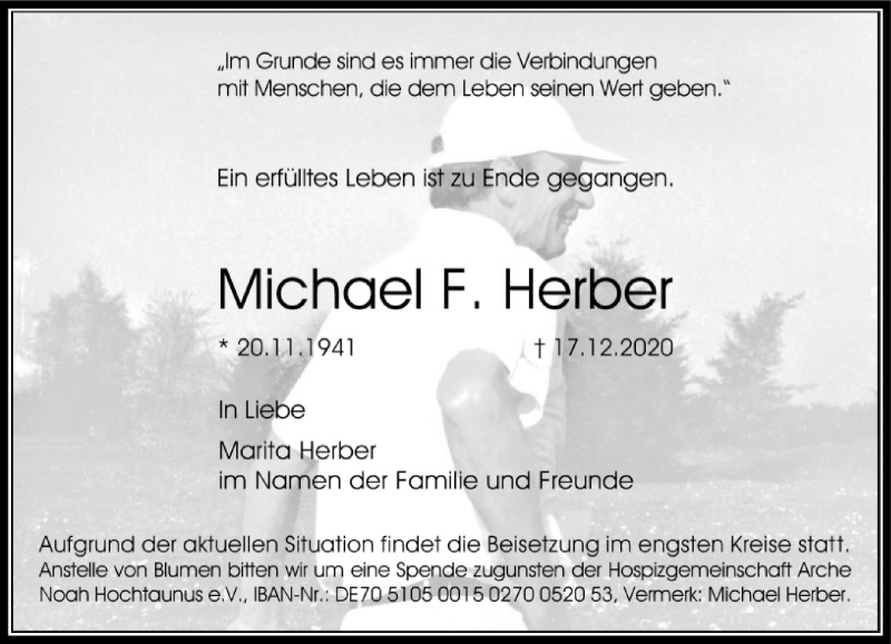  Traueranzeige für Michael F. Herber vom 02.01.2021 aus FNP