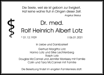 Traueranzeige von Rolf Heinrich Albert Lotz von FNP