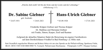 Traueranzeige von Sabine Giebner von FNP