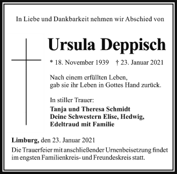 Traueranzeige von Ursula Deppisch von FNP