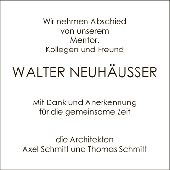 Traueranzeige von Walter Neuhäusser von FNP