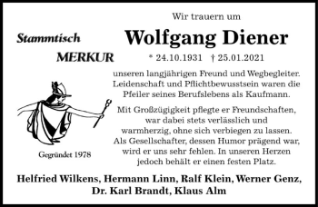 Traueranzeige von Wolfgang Diener von FNP