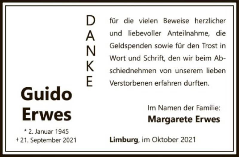  Traueranzeige für Guido Erwes vom 30.10.2021 aus FNP