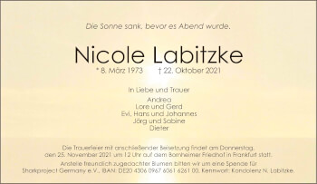 Traueranzeige von Nicole Labitzke von FNP