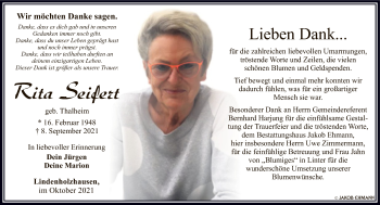 Traueranzeige von Rita Seifert von FNP