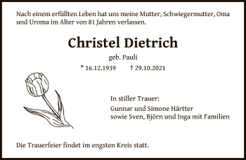 Traueranzeige von Christel Dietrich von FNP