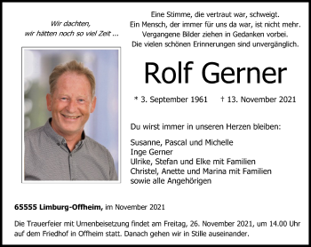 Traueranzeige von Rolf Gerner von FNP