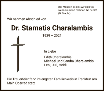 Traueranzeige von Stamatis Charalambis von FNP