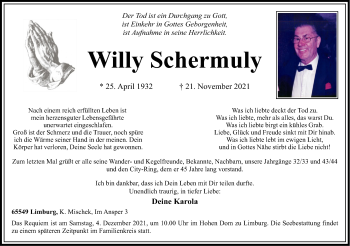 Traueranzeige von Willy Schermuly von FNP