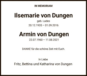 Traueranzeige von Armin von Dungen von FNP
