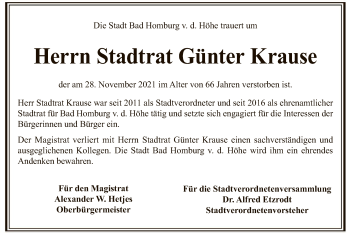 Traueranzeige von Günter Krause von FNP