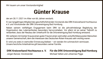 Traueranzeige von Günter Krause von FNP