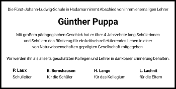 Traueranzeige von Günther Puppa von FNP